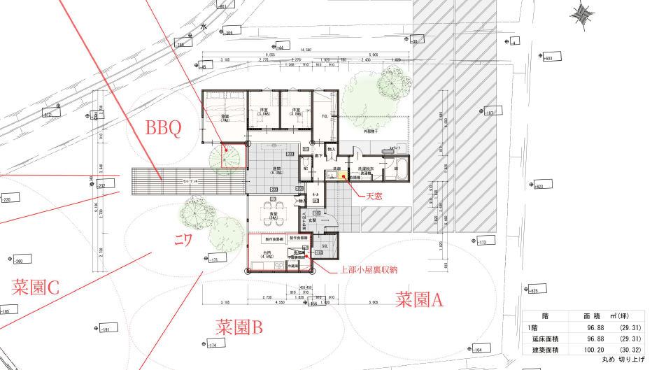 平屋の間取り比較図。階段と廊下を削減することで30坪でも35坪同等の広さを確保できるイメージ。】