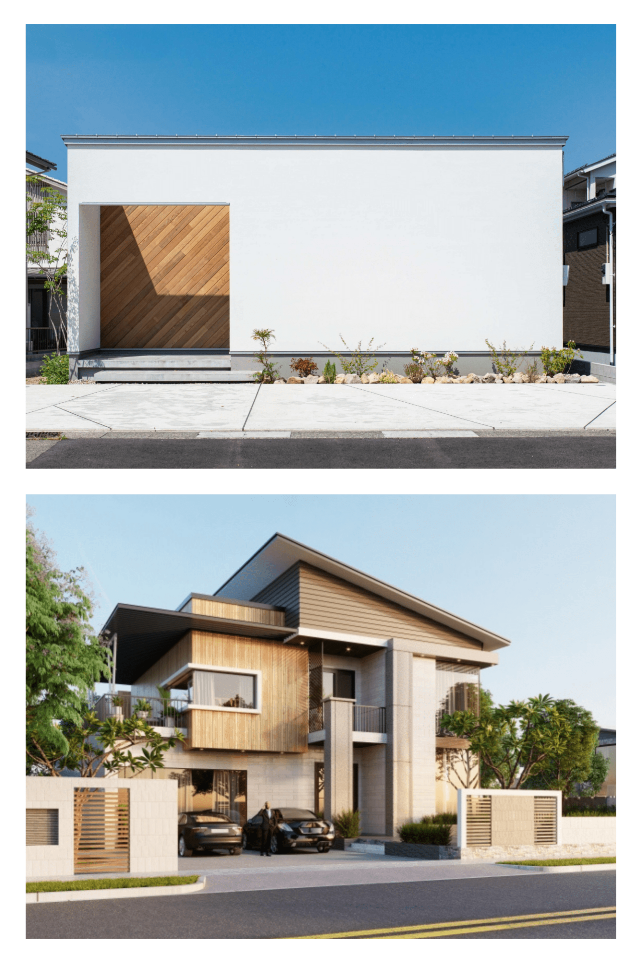 シンプルな小さい家と、デコボコした大きい家の比較図