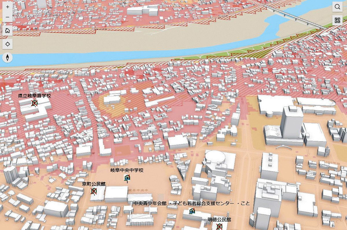 都市の洪水リスクを示すハザードマップ