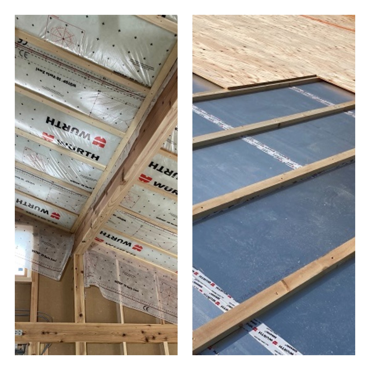 屋根断熱の外張り断熱と屋根裏断熱の施工比較図