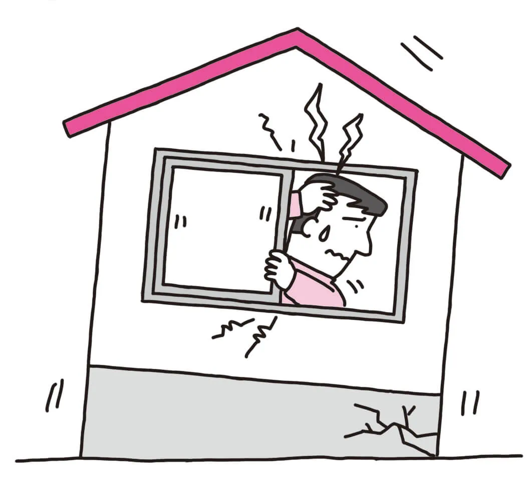 不同沈下による床の傾きの例を示すイラスト