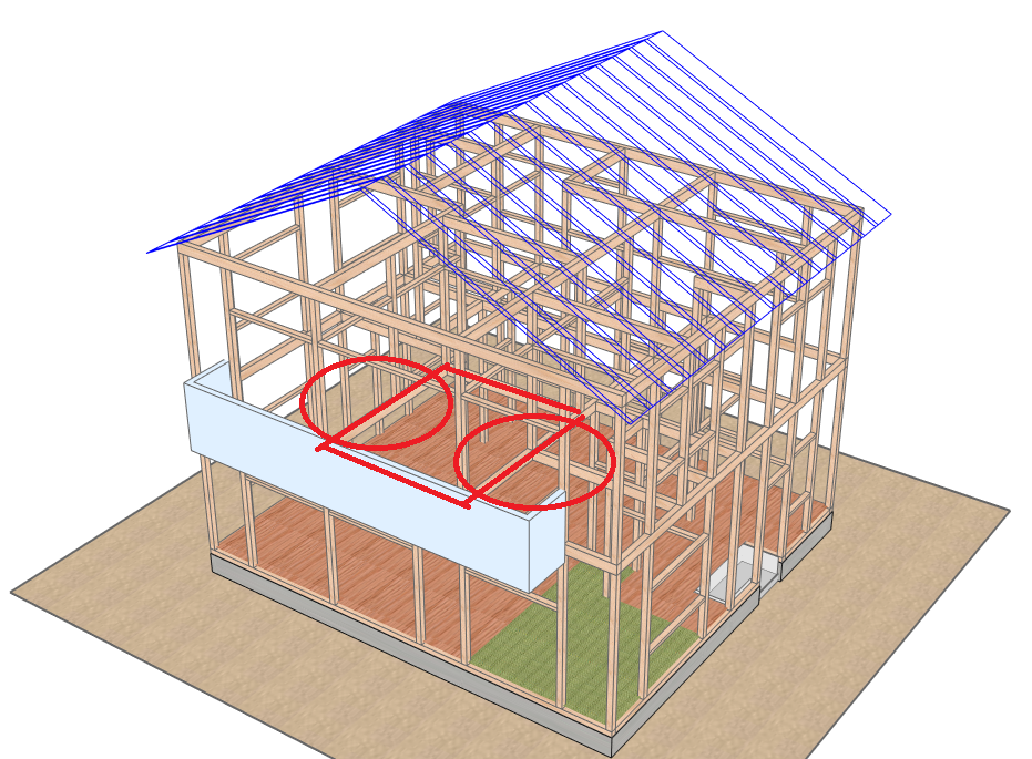 吹き抜け補強のための梁断面構造図