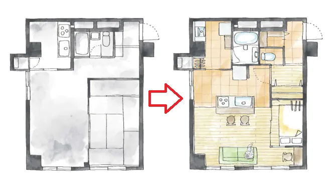 間取り変更と耐力壁移動を同時に行った例の図面