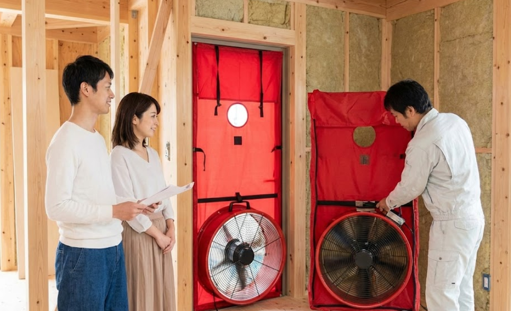 ヤマト住建の超高断熱・高気密施工の気密測定現場